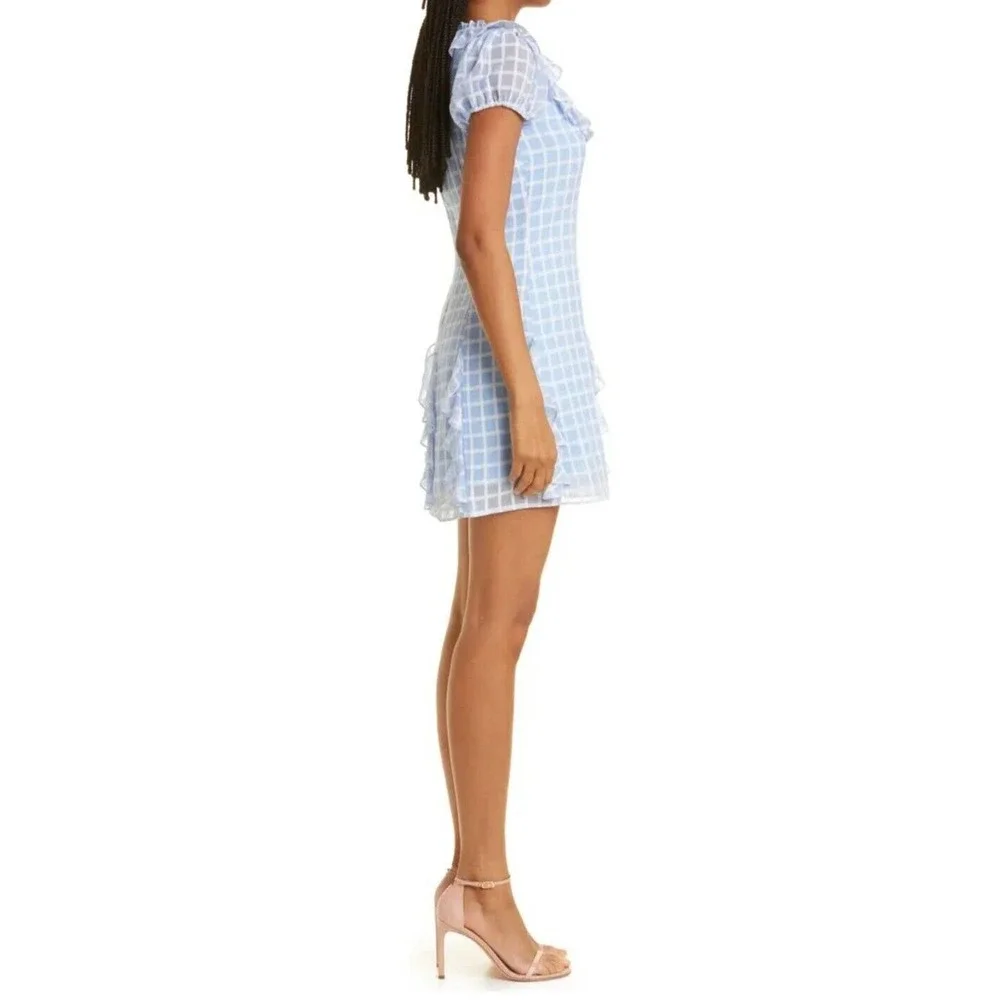 Likely Lula Ruffle Dress In Blue Plaid Women's Size 6 Boho Chic